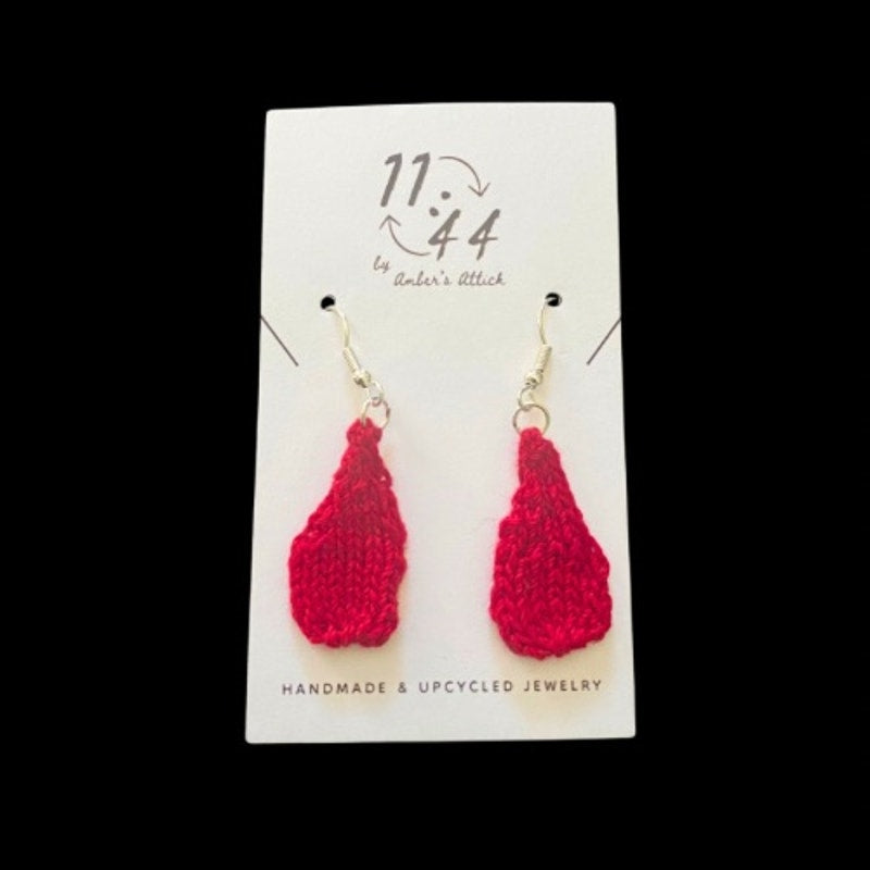 Blood Drops Handknit Cotton Earrings (Silver Hooks)