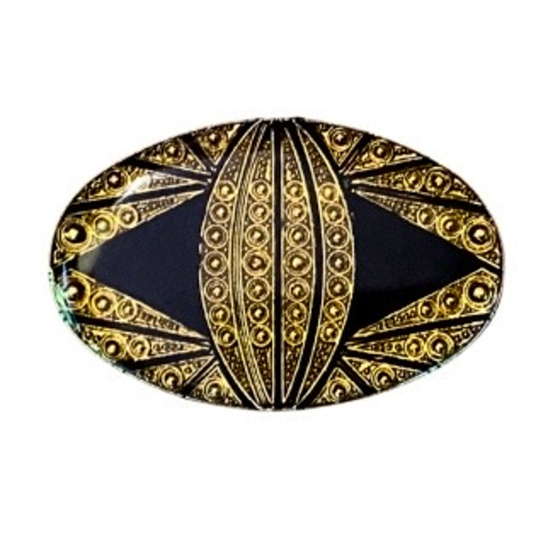 Vintage Black & Gold Oval Art Deco Revival Enamel Pin