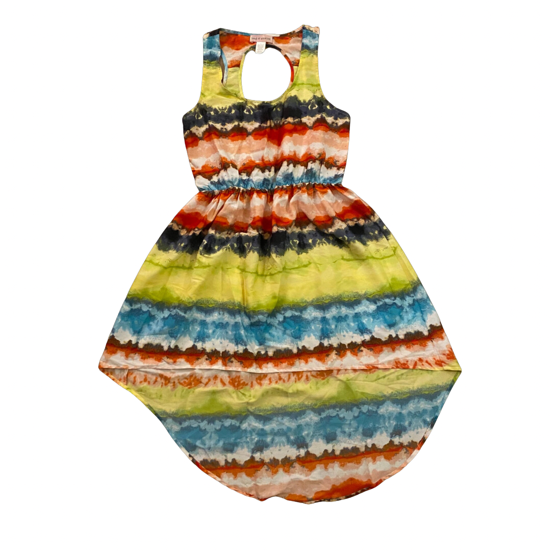 Hi-Low Lime Green/Turquoise/Orange Watercolor Striped Dress (M)