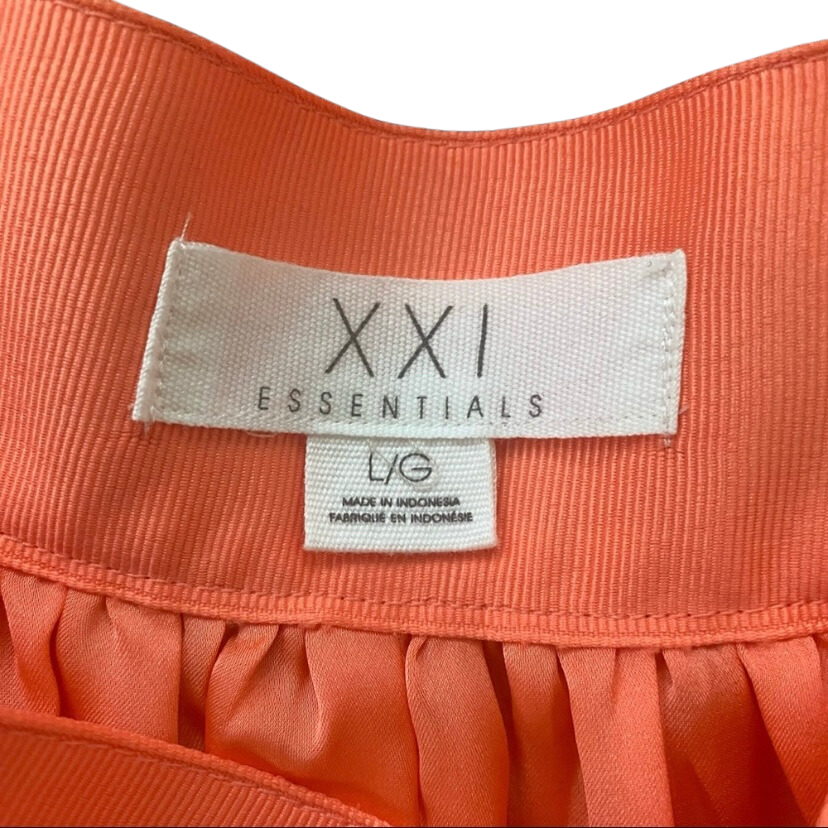 Pleated Coral Chiffon High-Waisted Circle Skirt (L)