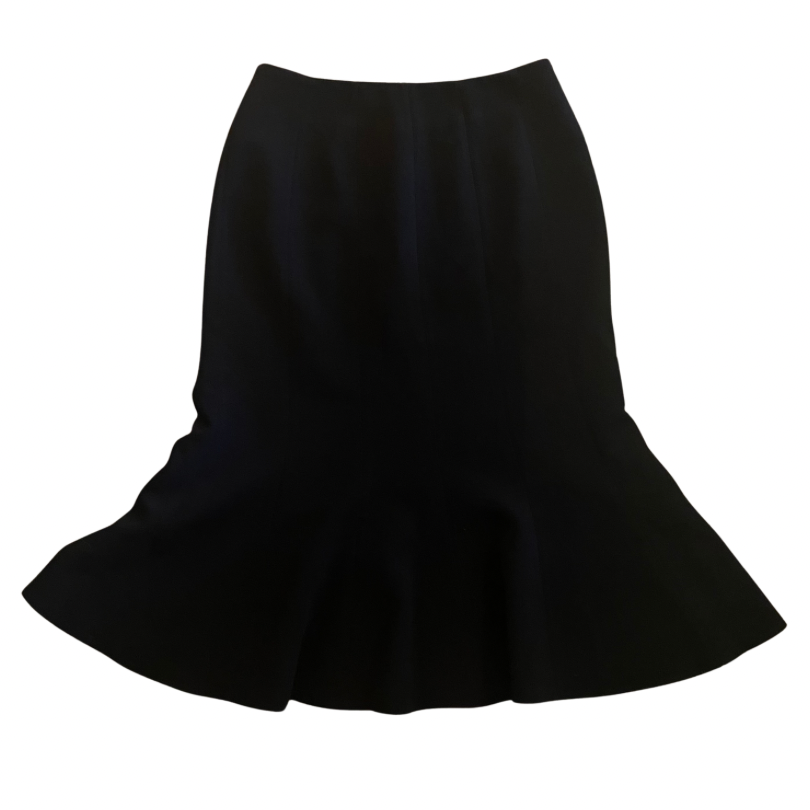 French Vintage Fluted Hem Black Pencil Skirt (38)