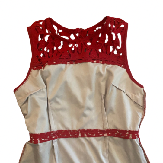 New With Tags Sleeveless Red Lace Dress with Beige Lining (10)