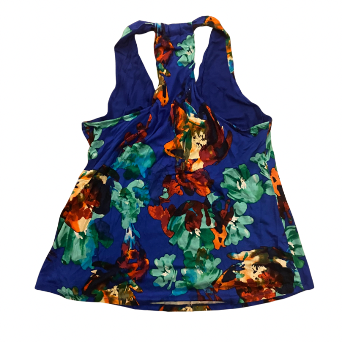90’s/Y2K Royal Blue/Multi Watercolor Racerback Floral Top (Large)