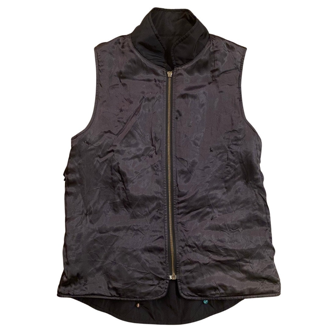 Upcycled Navy Blue, Purple Bead Embellished Quilted Vest (S)