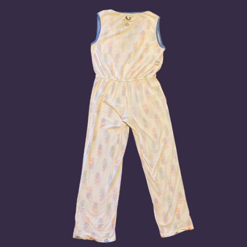 Y2K White/Multicolor Pineapple Print Sleeveless Jumpsuit Pajamas (M)