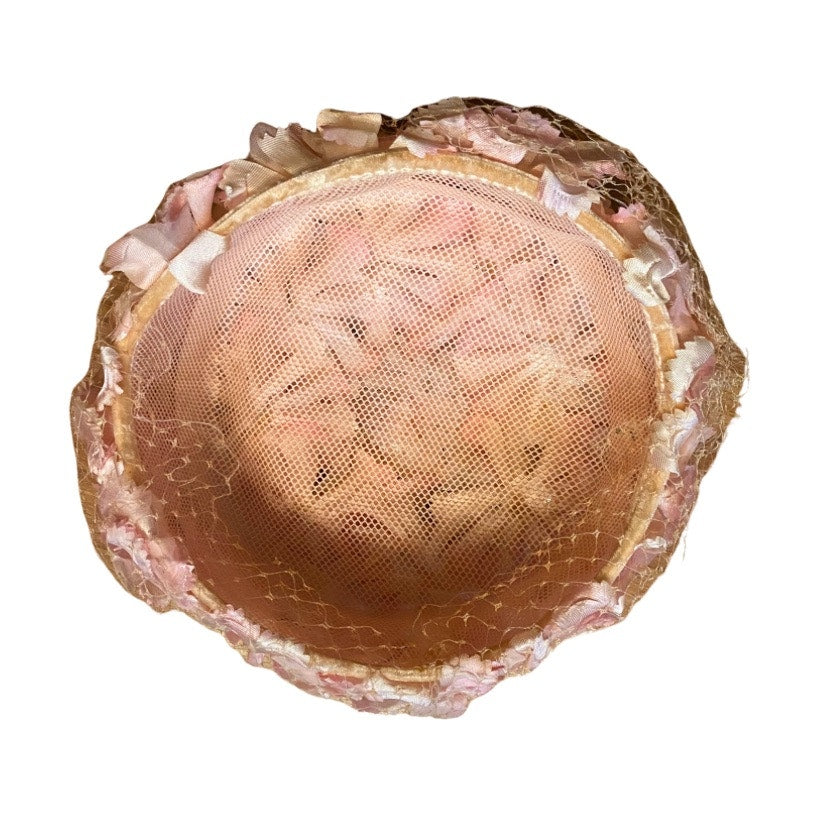 Vintage Pastel Pink Flower Pillbox Hat (M/L)