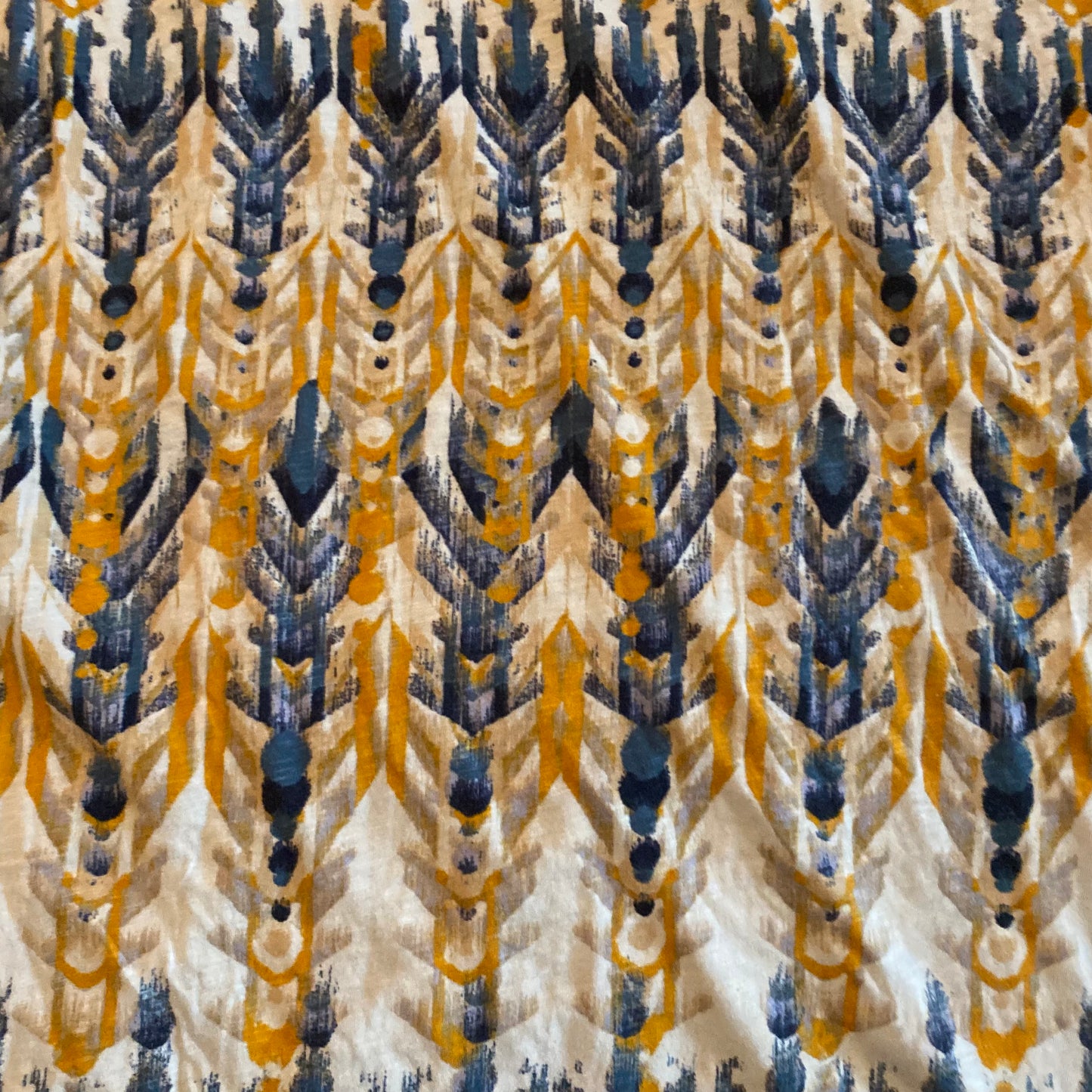 Sleeveless Yellow, Cream, & Blue Dyed Print Cotton Maxi Dress (M)