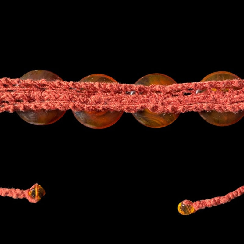 Burnt Orange Button Embellished Handknit Cotton Choker Necklace