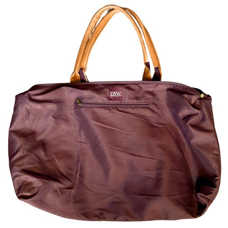 Large Maroon Corduroy Tan Faux Leather Weekender Bag with Adjustable Shoulder Strap