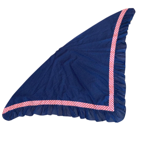 1960’s/70’s Navy Blue/White/Red Polka Dot & Gingham Trim Maxi Dress & Matching Shawl (S)