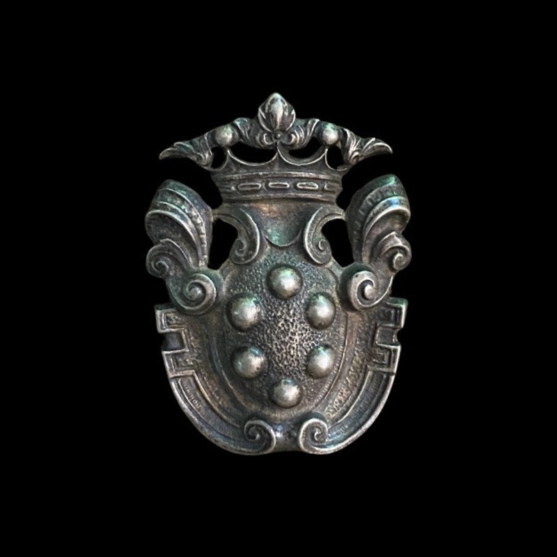 Antique Style Vintage Sterling Silver Medici Family Crest Italian Coat of Arms Brooch