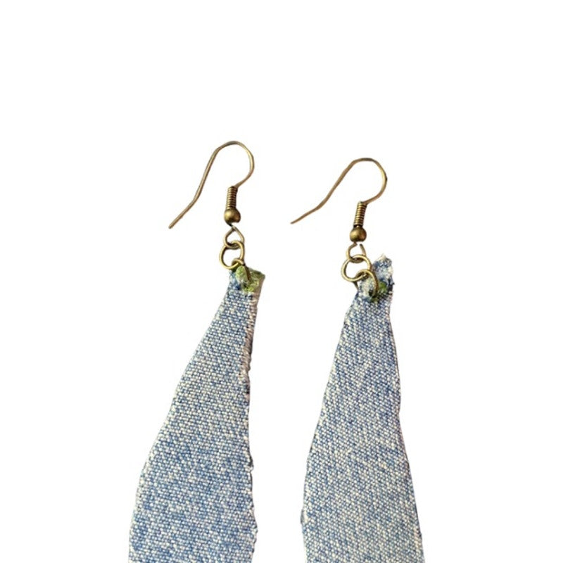 Upcycled Vintage Yellow Tulip Embroidered Patch + Denim Earrings (Upside Down)