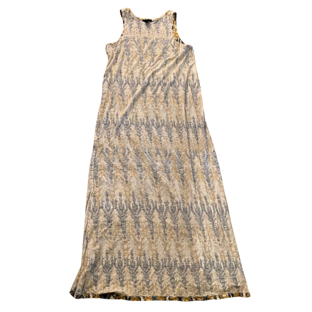 Sleeveless Yellow, Cream, & Blue Dyed Print Cotton Maxi Dress (M)