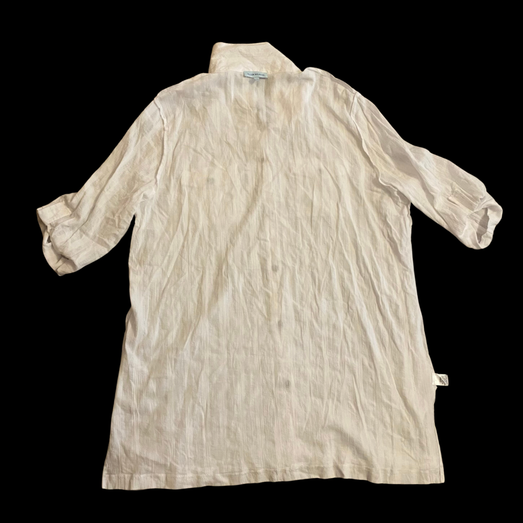 100% Cotton White Woven Striped Button Down 3/4 Length Sleeve Shirt Dress (2X)