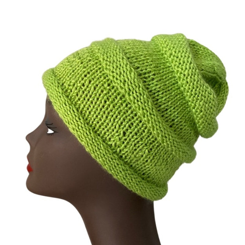 Lime Green Slouchy Knit Beanie - OSFM
