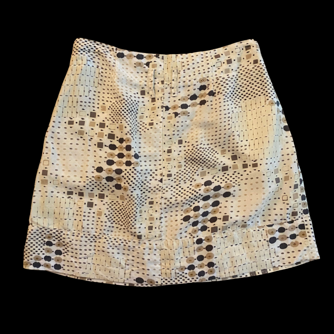Cream/ Brown/ Tan Geometric Pattern Linen Skirt with Belt (8)