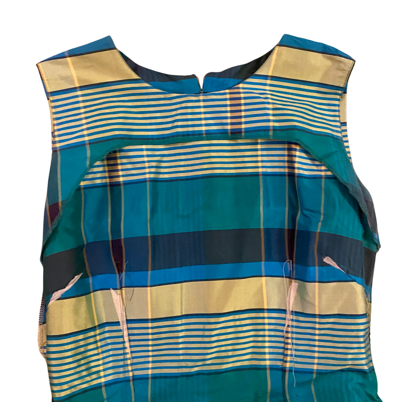 đź”” Vintage Silk Green Plaid Sheath Dress (8)