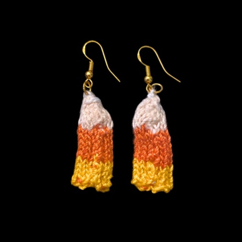Candy Corn Handknit Cotton Earrings