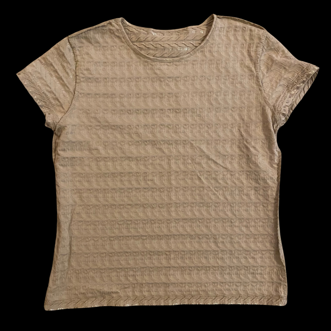 Vintage Sand and Champagne Ribbed Embroidered Short Sleeve Shirt (S)