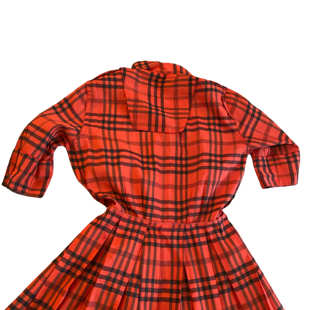 Vintage Red and Black Plaid Button-Down Dress (XS)