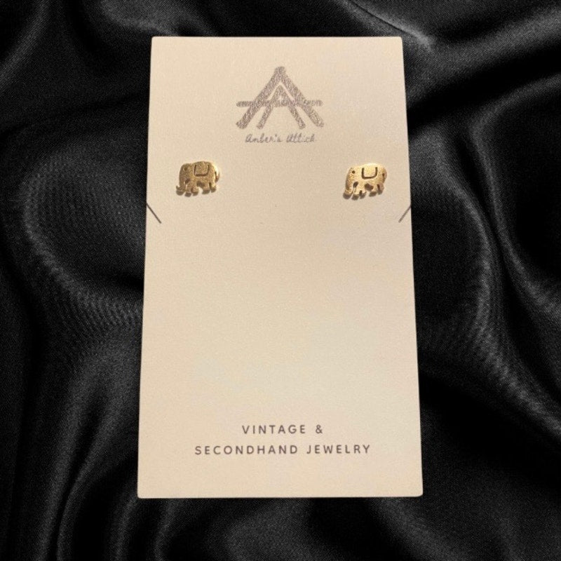 Dainty Gold Tone Elephant Stud Earrings