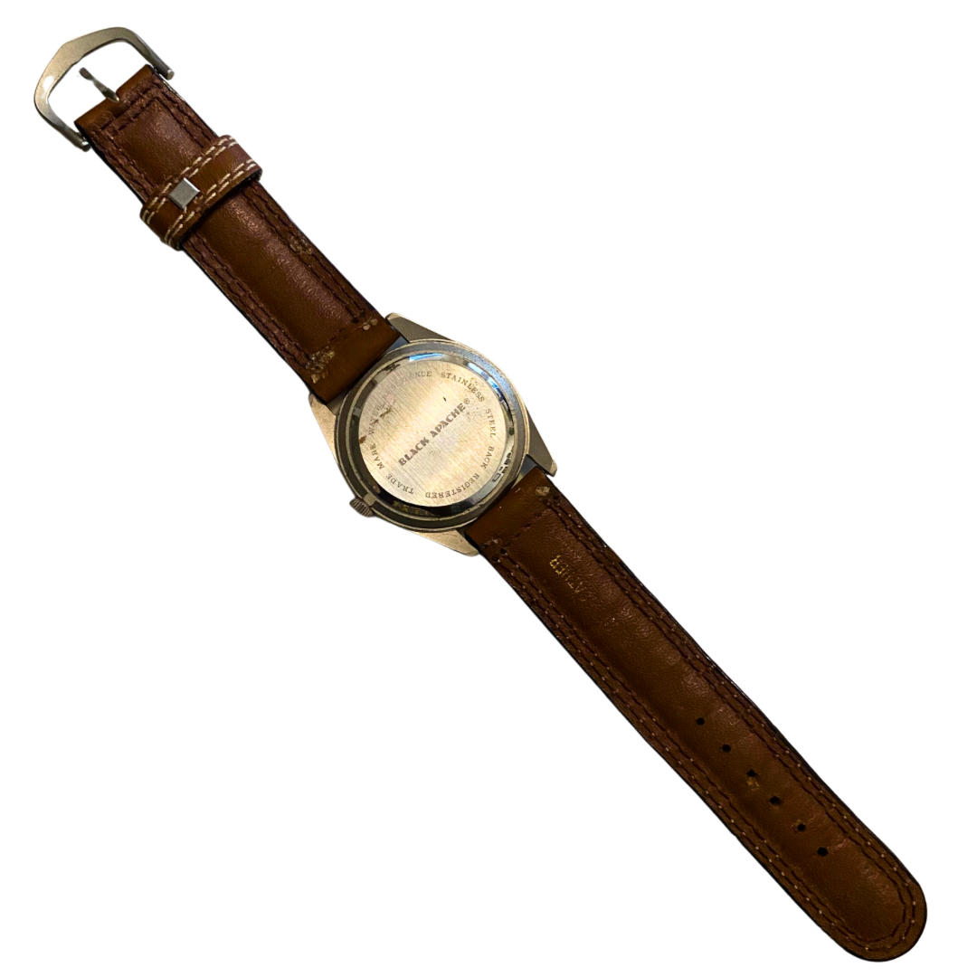 Vintage Black Apache Chief Mahogany Brown Leather Band Analogue Wristwatch