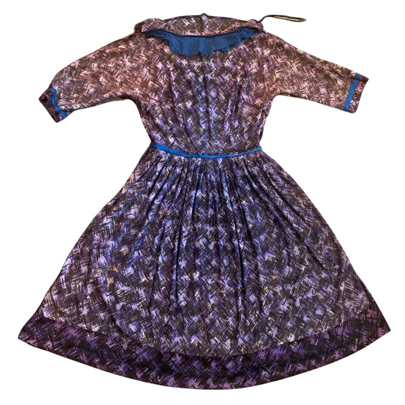 Vintage Ombré Purple Crosshatch Pattern Dress with Matching Belt (XS/S)