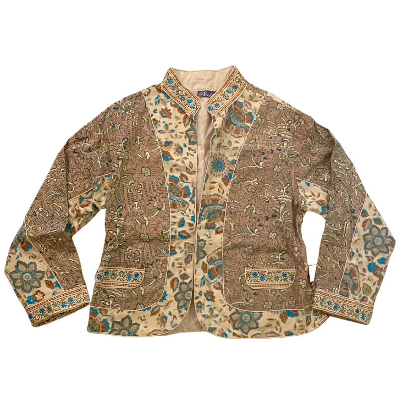 90’s Beige/ Taupe/Blue Floral Sequin Embellished Jacket (L)