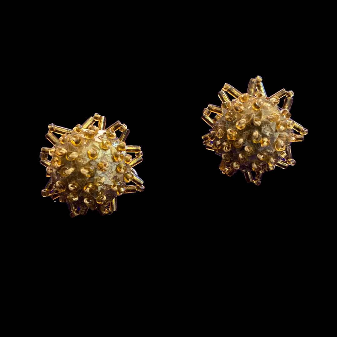 Vintage Golden Star Beaded Sunflower Earrings