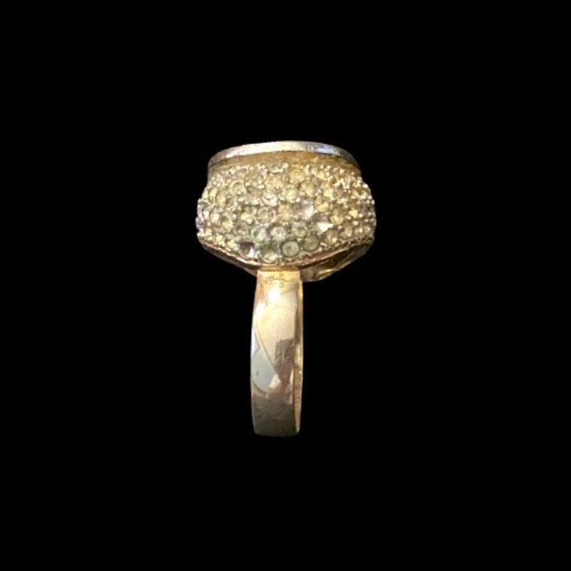 Vintage Faux Pearl Gold Toned Rhinestone Studded Cocktail Ring (9.5, Adjustable)