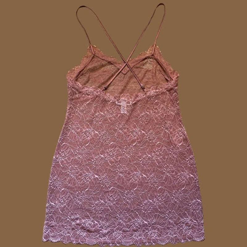Mauve Pink Victoria’s Secret Floral Lace Nightie/ Sheer Slip Dress (XL)