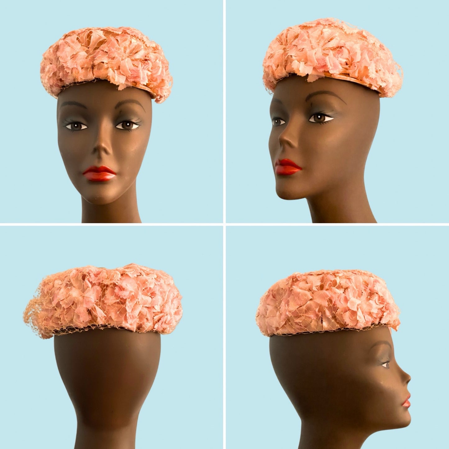 Vintage Pastel Pink Flower Pillbox Hat (M/L)