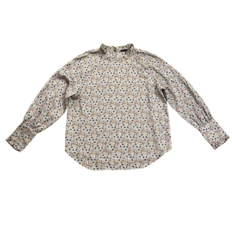 Ann Taylor Ruffle Icy Blue Harvest Floral Print Long-sleeve Blouse (L)