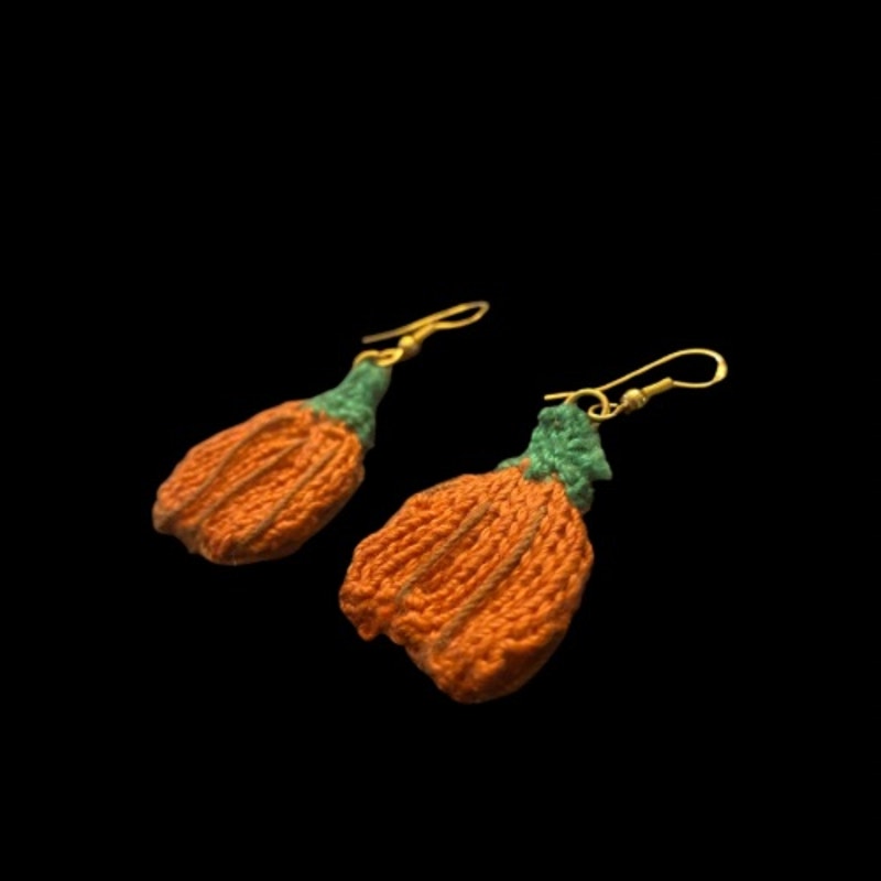 Pumpkin Patch Handknit Cotton Earrings