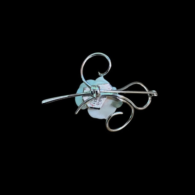 Vintage Dainty Sterling Silver White Ceramic Rose Pin