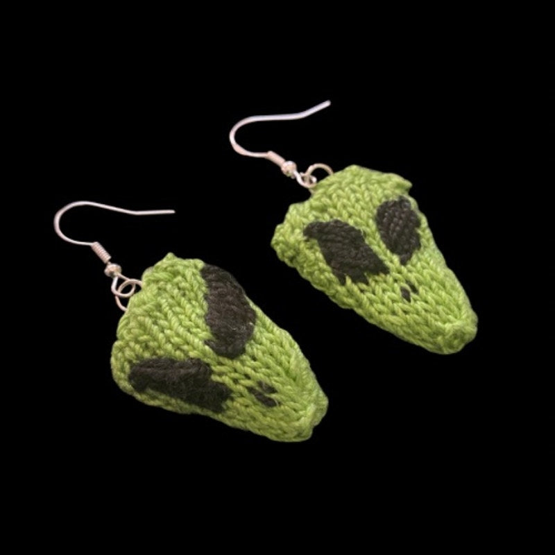 Brat Green Aliens Handknit Cotton Earrings