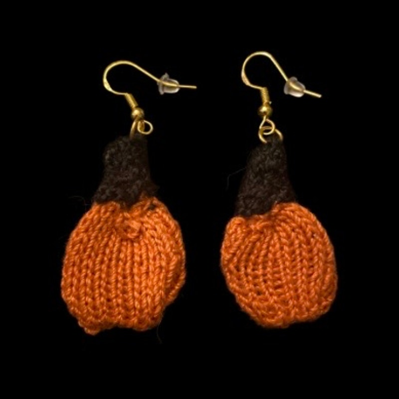 Witchy Jack O’ Lantern Handknit Cotton Earrings