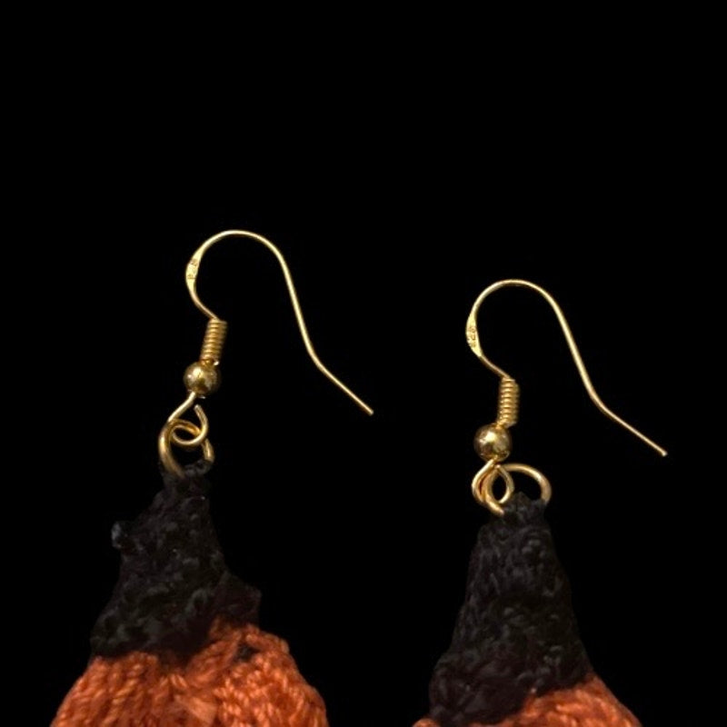 Witchy Jack O’ Lantern Handknit Cotton Earrings