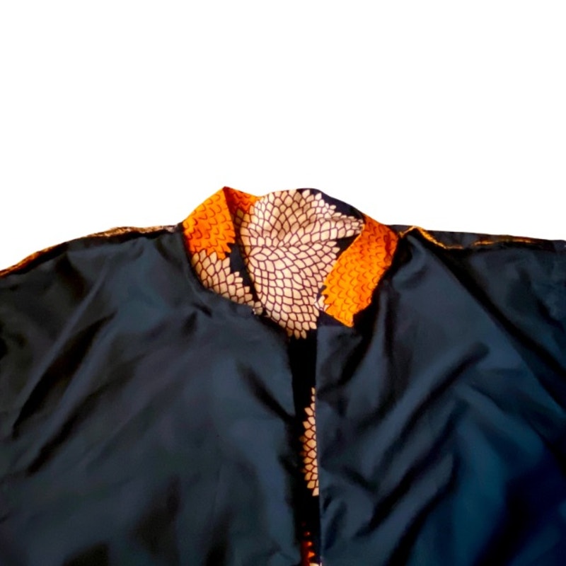 Orange/ Black/ Beige Chrysanthemum Ankara Print Print Open-Front Cotton Jacket (L)