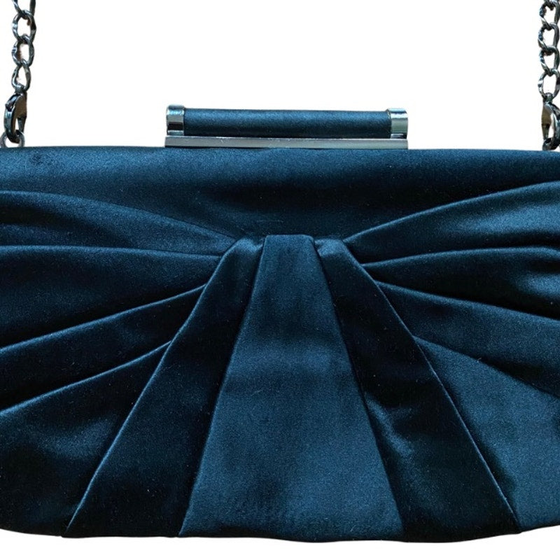 Y2K Cheetah Print Lined Pleated Black Satin Clutch/ Crossbody with Silver Chain Strap