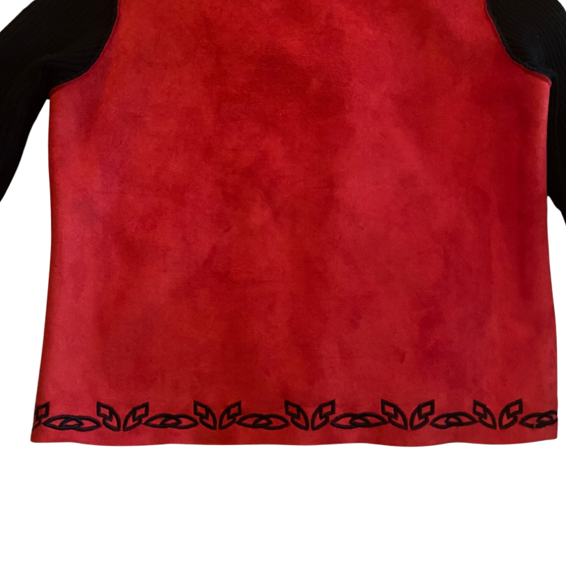 NWT Y2K Coldwater Creek Crimson & Black Embroidered Fleece Jacket (XL)