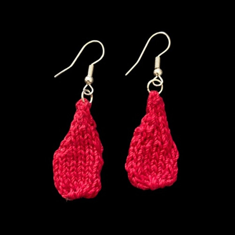 Blood Drops Handknit Cotton Earrings (Silver Hooks)