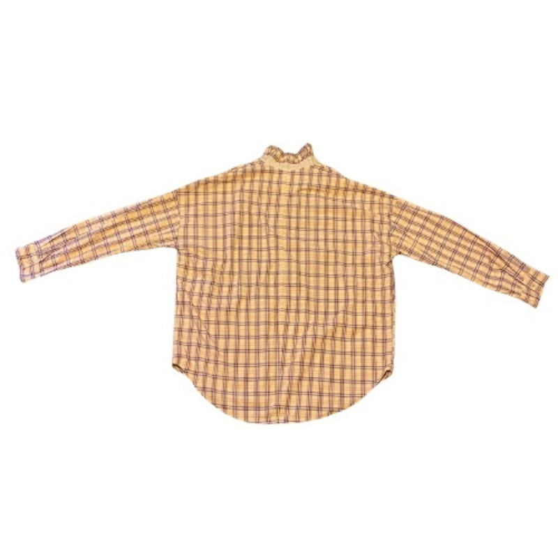 NWT Oversized Peach/Burgundy/Tan Plaid Ruffle Collar Long Sleeve Cotton Shirt (M)
