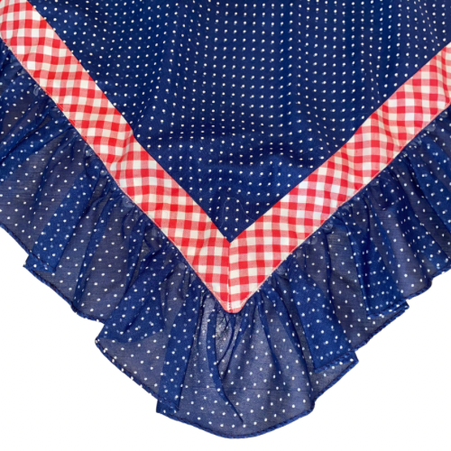 1960’s/70’s Navy Blue/White/Red Polka Dot & Gingham Trim Maxi Dress & Matching Shawl (S)