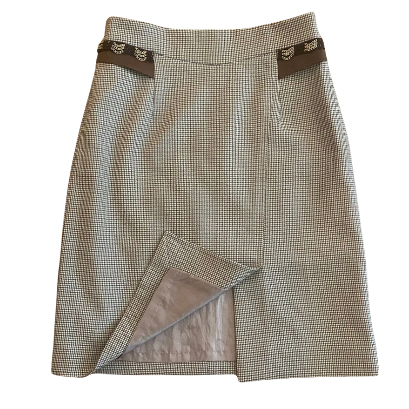 Vintage Green/Brown/White Houndstooth Print Button Down Skirt Suit (Small/Medium)