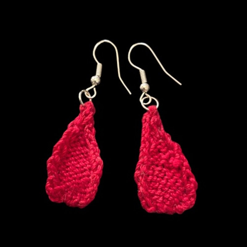 Blood Drops Handknit Cotton Earrings (Silver Hooks)