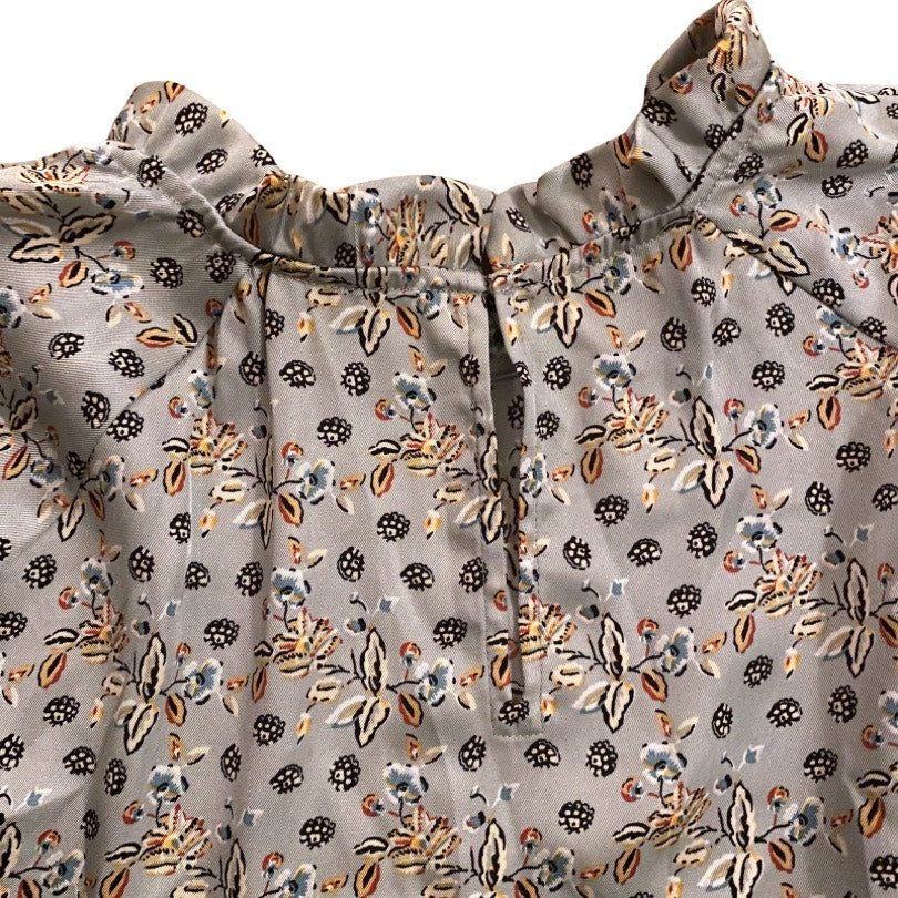 Ann Taylor Ruffle Icy Blue Harvest Floral Print Long-sleeve Blouse (L)