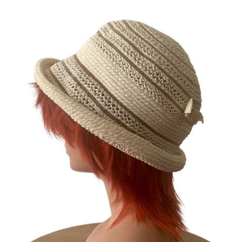 1950s Everitt Original Spiral Woven Straw Cloche Hat with Bow
