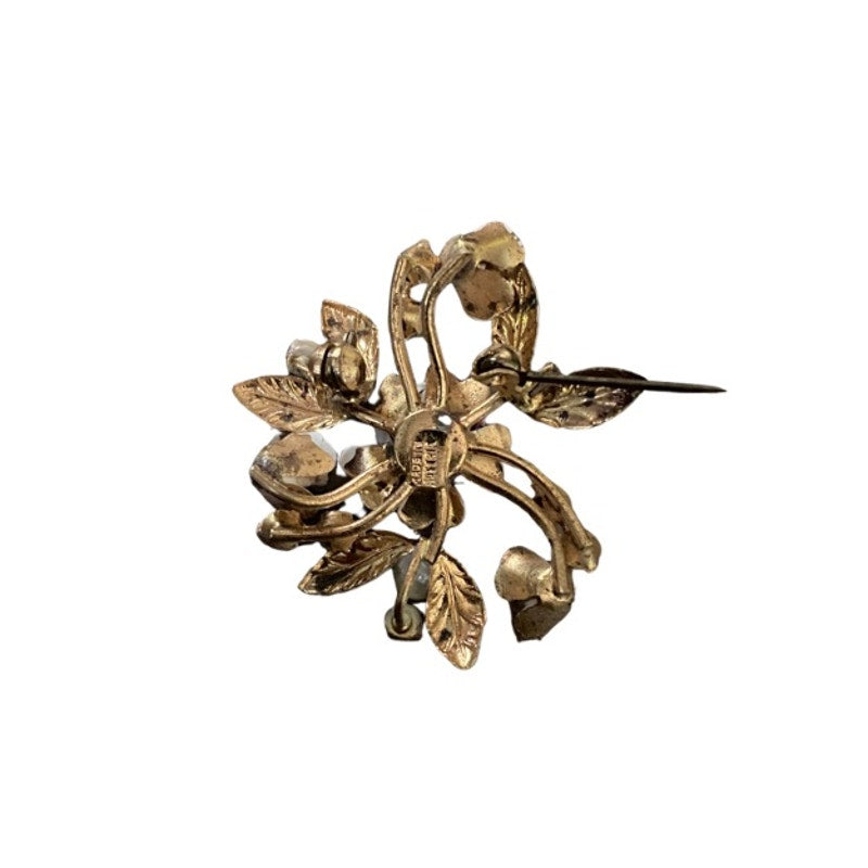 1950’s-60’s Vintage Austrian Enamel Gold Floral Rhinestone Brooch