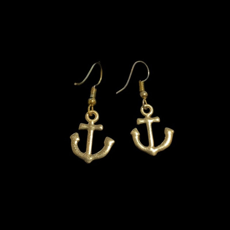 Dainty Cobalt Blue & Yellow Gold Ship Anchor Earrings